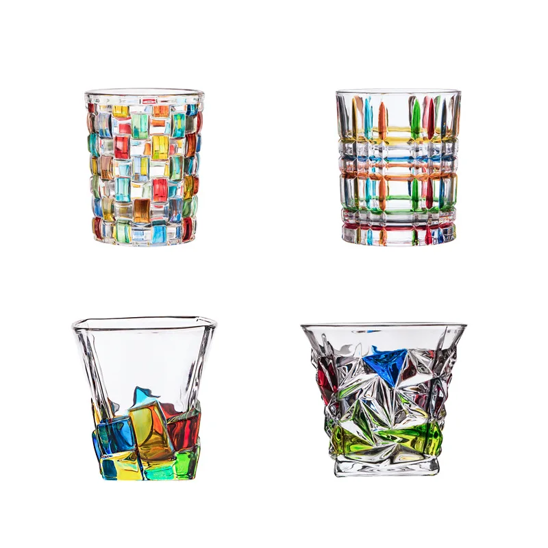 300ML Stained Crystal Glasses Unusual Glass Cups Aesthetic European Style Vintage Glassware glass water cup double wall glass cup