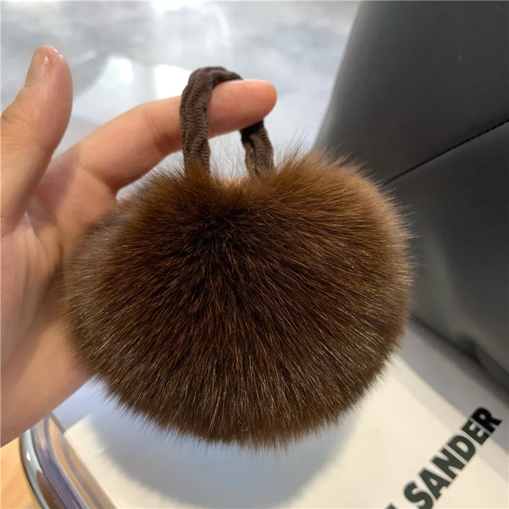 Frauen Pelz Flauschigen Ball Haar Krawatten Plüsch Ball Kopf Seil Echt Fuchs Pelz Elastische Gummiband Haar Seil Süße Pompon Haar Zubehör – Detail 7