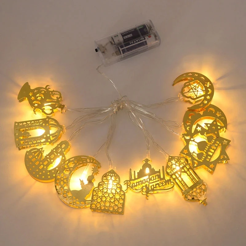 Guirlandes lumineuses Ramadan Mubarak, forme carrée, 14 LED, piles non  incluses