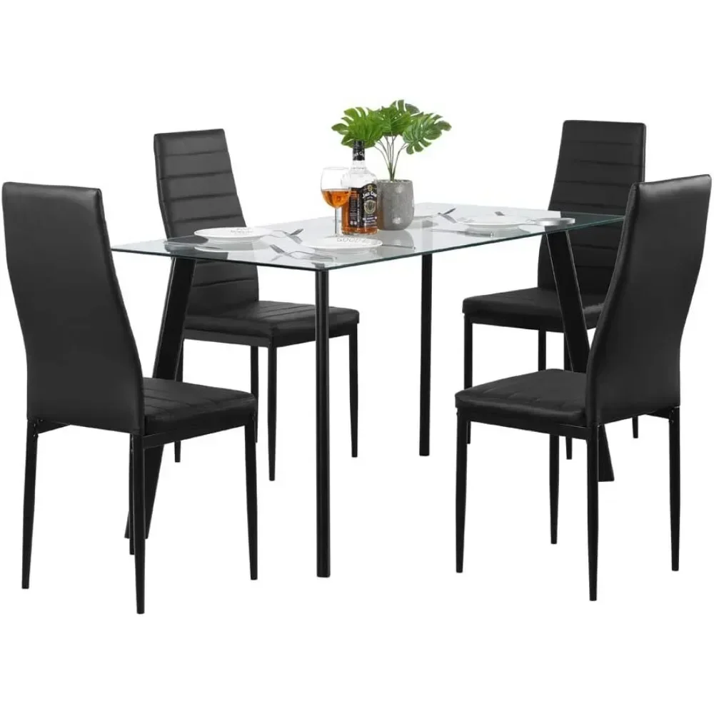 Black Dining Chair Set of 4, Leather Dining Chairs with Curved Back & Foot Cap Protection for Dining Kitchen Living Room 4