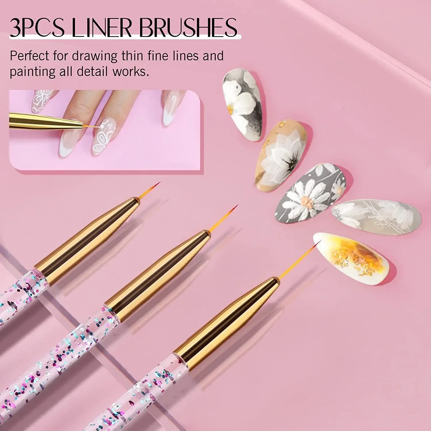 Nail Art Brush Kit for nail painting, floral carving, gem placement, gel application, color blending, and line work. - 4