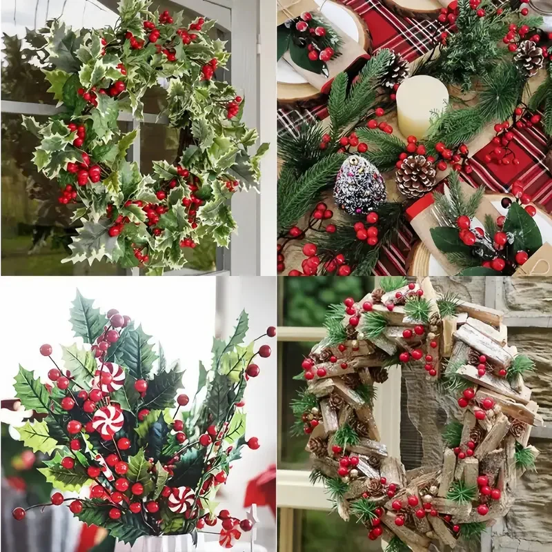10/30PCS Artificial Holly Fruit Fake Tropical Plants Flower Indoor Outdoor Home Table Centerpiece DIY Vase Christmas Decoration