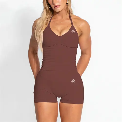 Bum PB Women Sports Yoga Suit Balance Scrunch Shorts Sets Gym Fitted Halter Built-in Bra With Cups Leggings Sets - Image 16