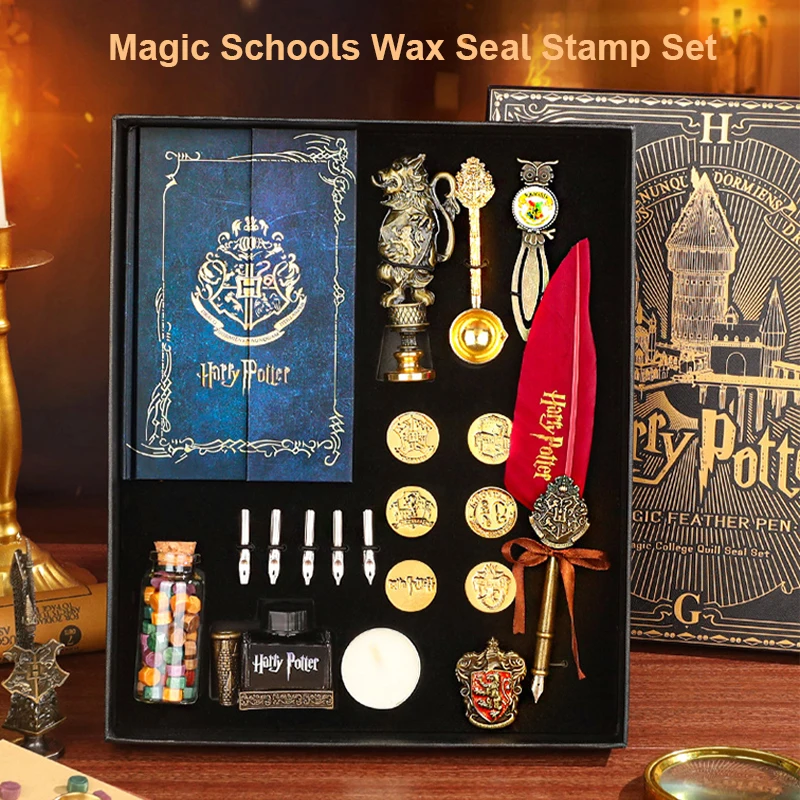 

Magic Schools Wax Seal Stamp Set European British Feather Fountain Pen Wax Pellets Children's Day Gift Stamps for Scrapbooking