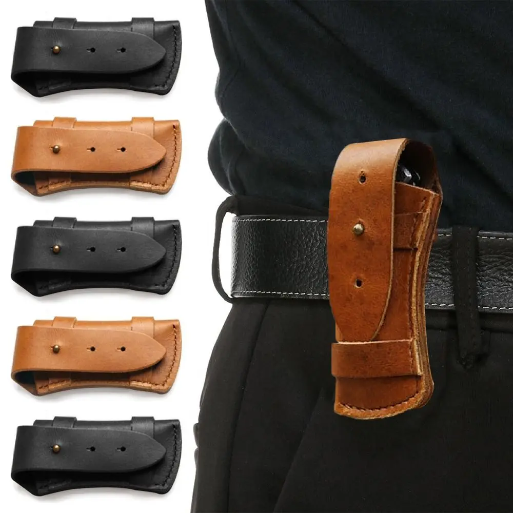 

Brown Fold Knife Scabbard Tool Flashlight Belt Loop Case Holder Leather Sheath Pocket Hunt Camp Outdoor Carry Equipment