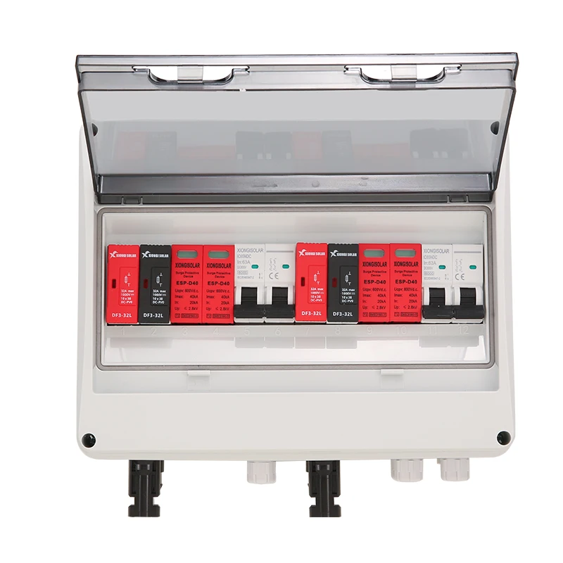 Solar photovoltaic DC Combiner Box With Lightning Protection 2 input 2 out PV 600V Fuse MCB SPD Outdoor Waterproof Boxes IP65