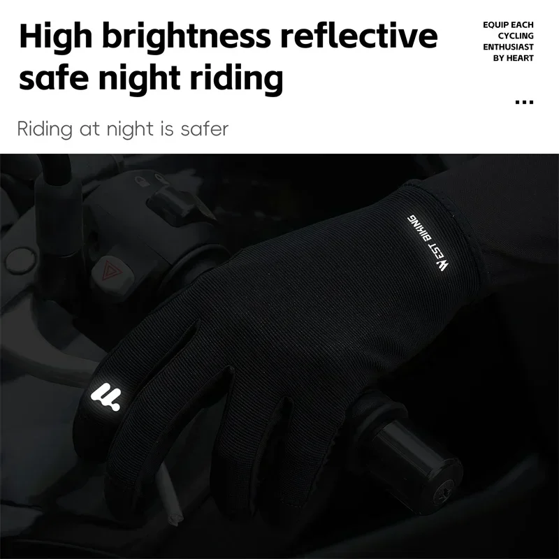 WEST BIKING Spring Autumn Full Finger Cycling Gloves Touch Screen Road Bike Breathable Gloves Men Anti-Slip Driving