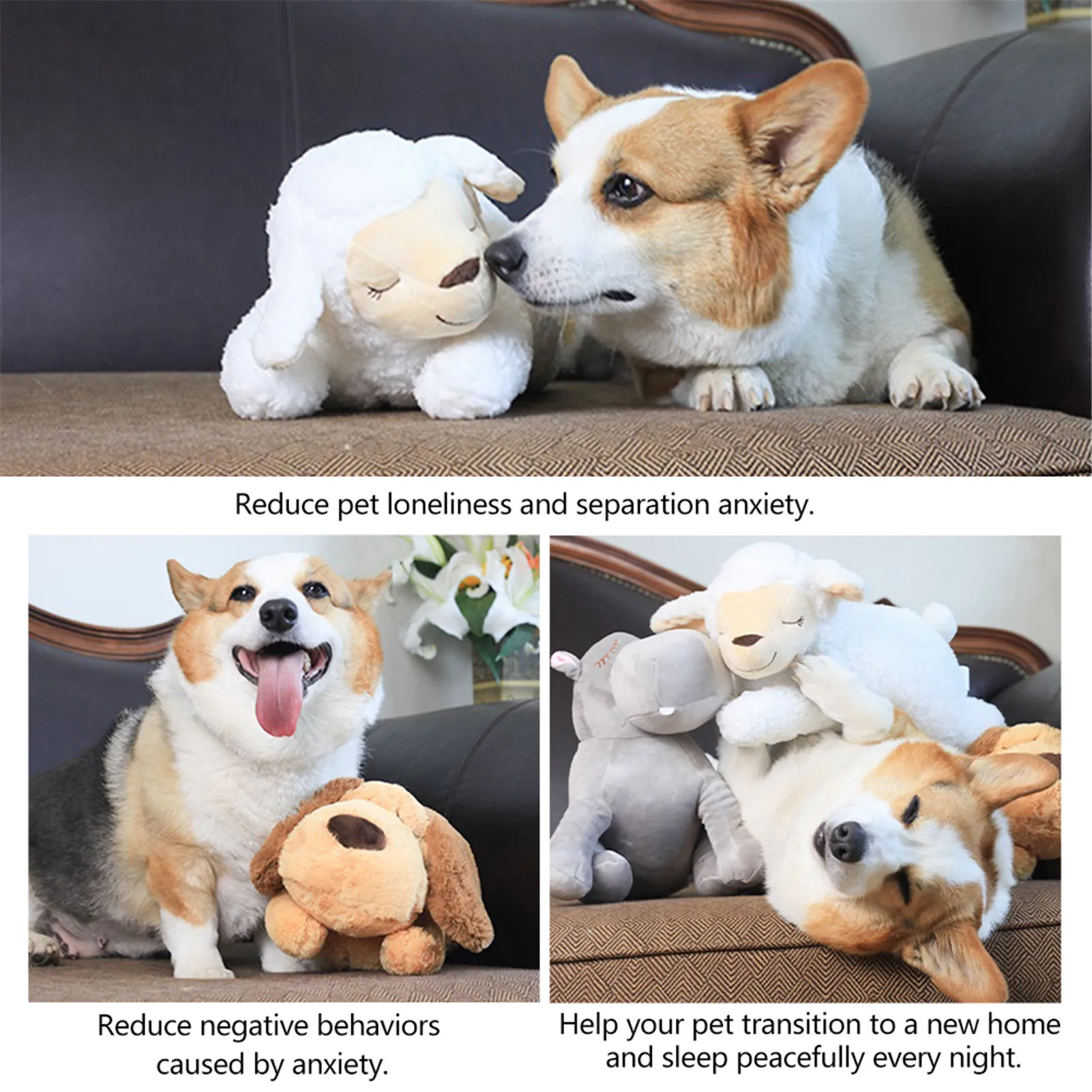 Kawaii Sheep Plush Dolls Toy Cute Soft Cartoon Plush Heartbeat Puppy Behavioral Training Toy Stuffed Animal Pillow for dogs 3