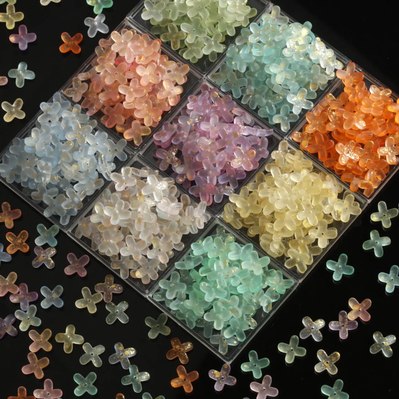 Vibrant Osmanthus Flower Glass Frosted Beads
