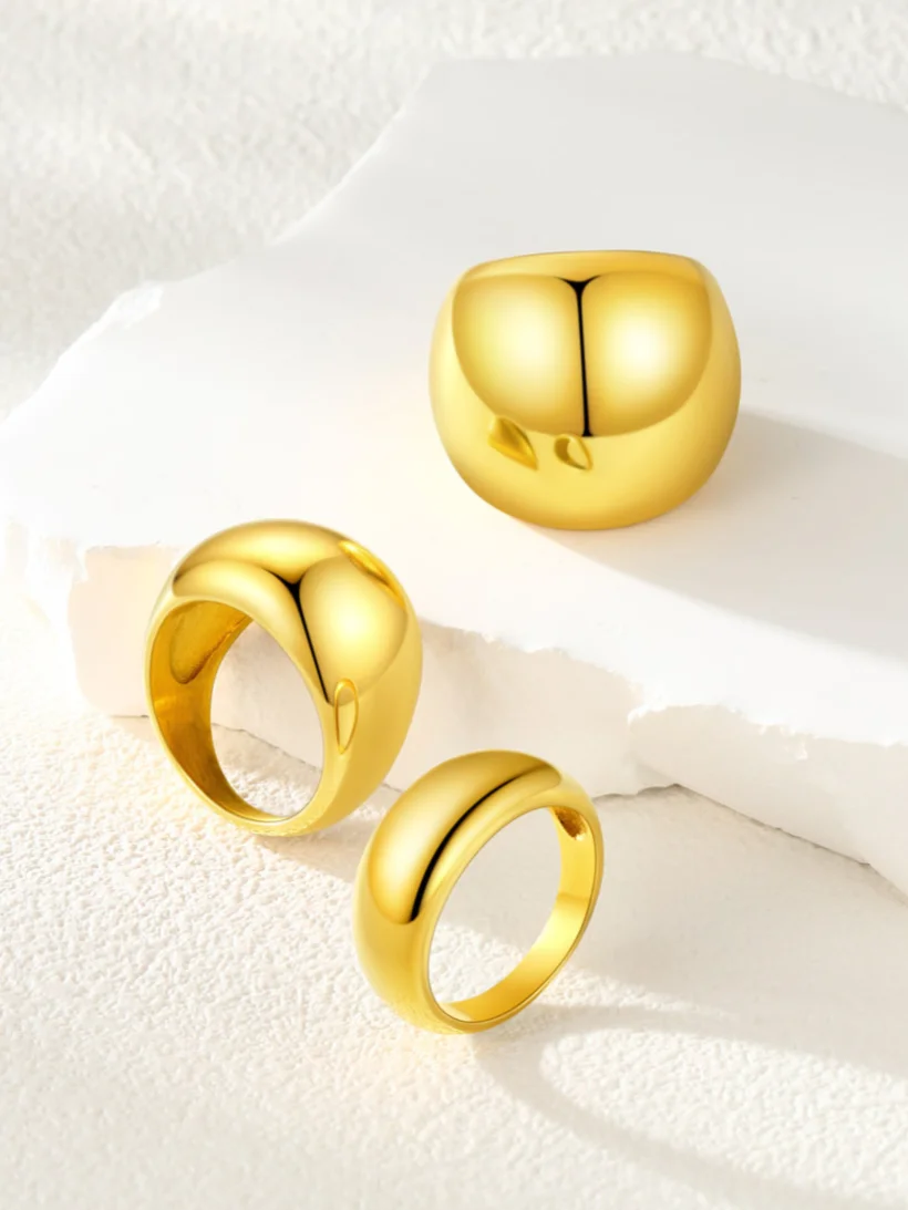 U7 Stainless Steel 8/16/23mm Wide Chunky Croissant Dome Rings for