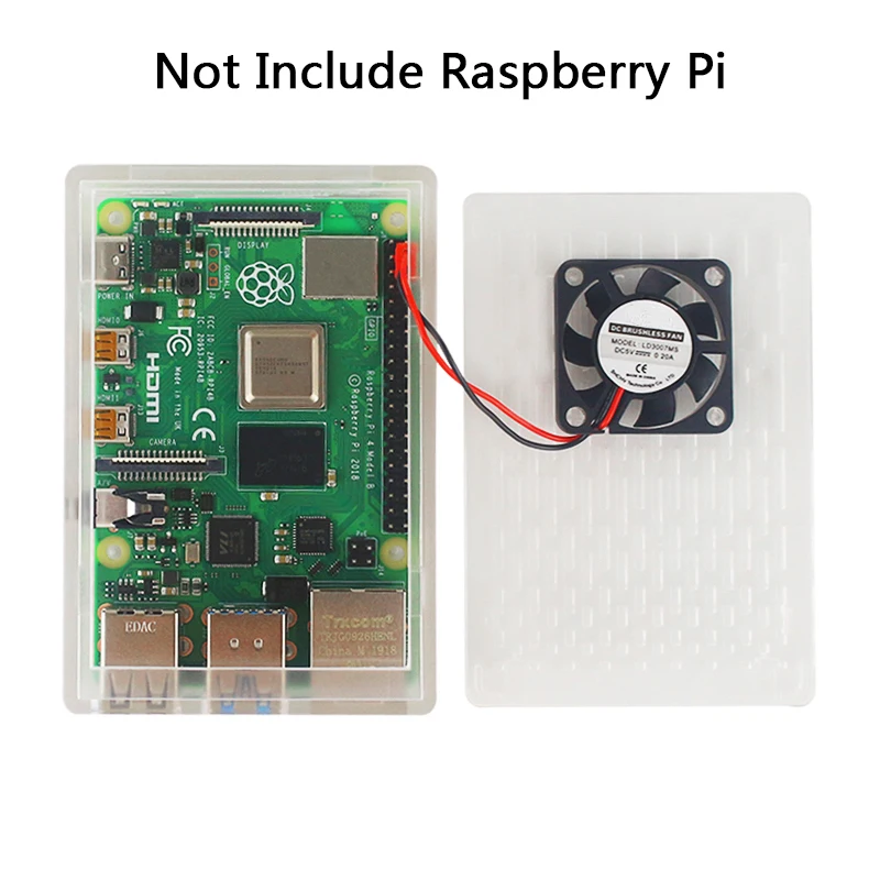 Raspberry Pi 4 Model B ABS Case Grid Cooling Shell with Cooling Fan Black Transp