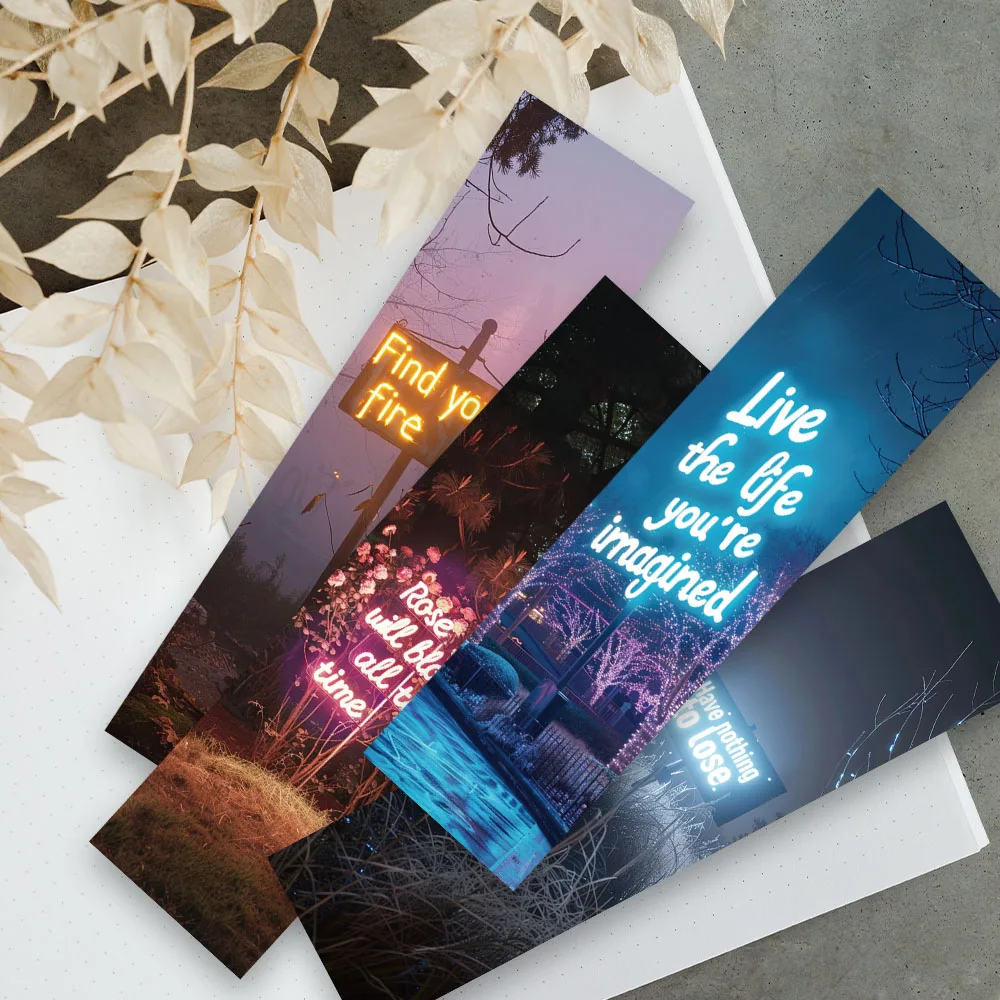 30pcs Aesthetic Neon Light Motivational Phrases Paper Bookmarks DIY Library Office Page Marking Readers Page Marker Student Gift