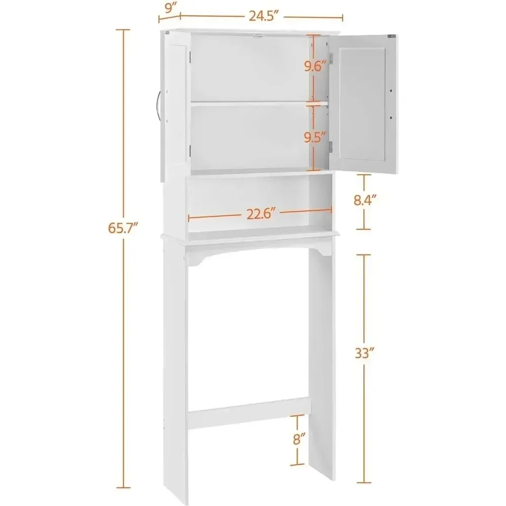 Bathroom Cabinets, Double Door Bathroom Storage Organizer, Toilet Rack with Inner Adjustable Shelf and Open Storage Shelf, White