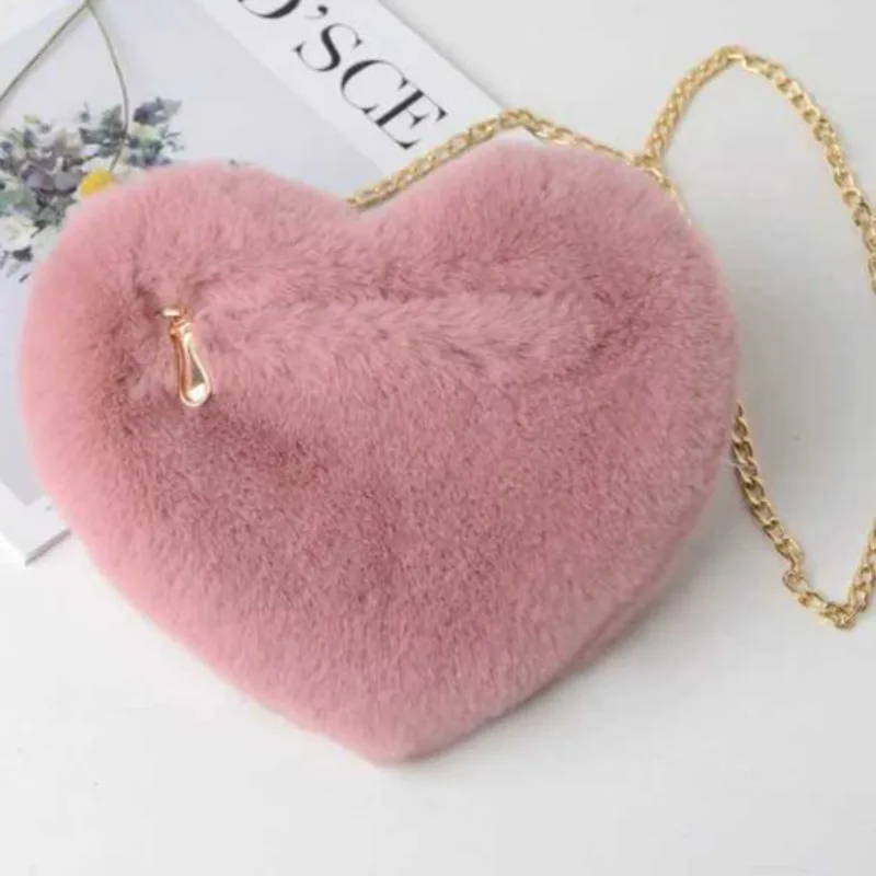 Shoulder Bag Small Plush Chain Peach Heart Shaped Love Casual Handbag for Woman High-quality Versatile Messenger LuxuryCrossbody