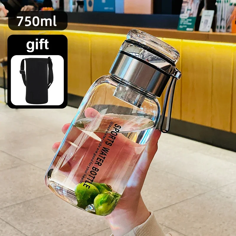 Large Capacity Transparent Glass Water and Juice Bottle for Outdoor Sports and Travel