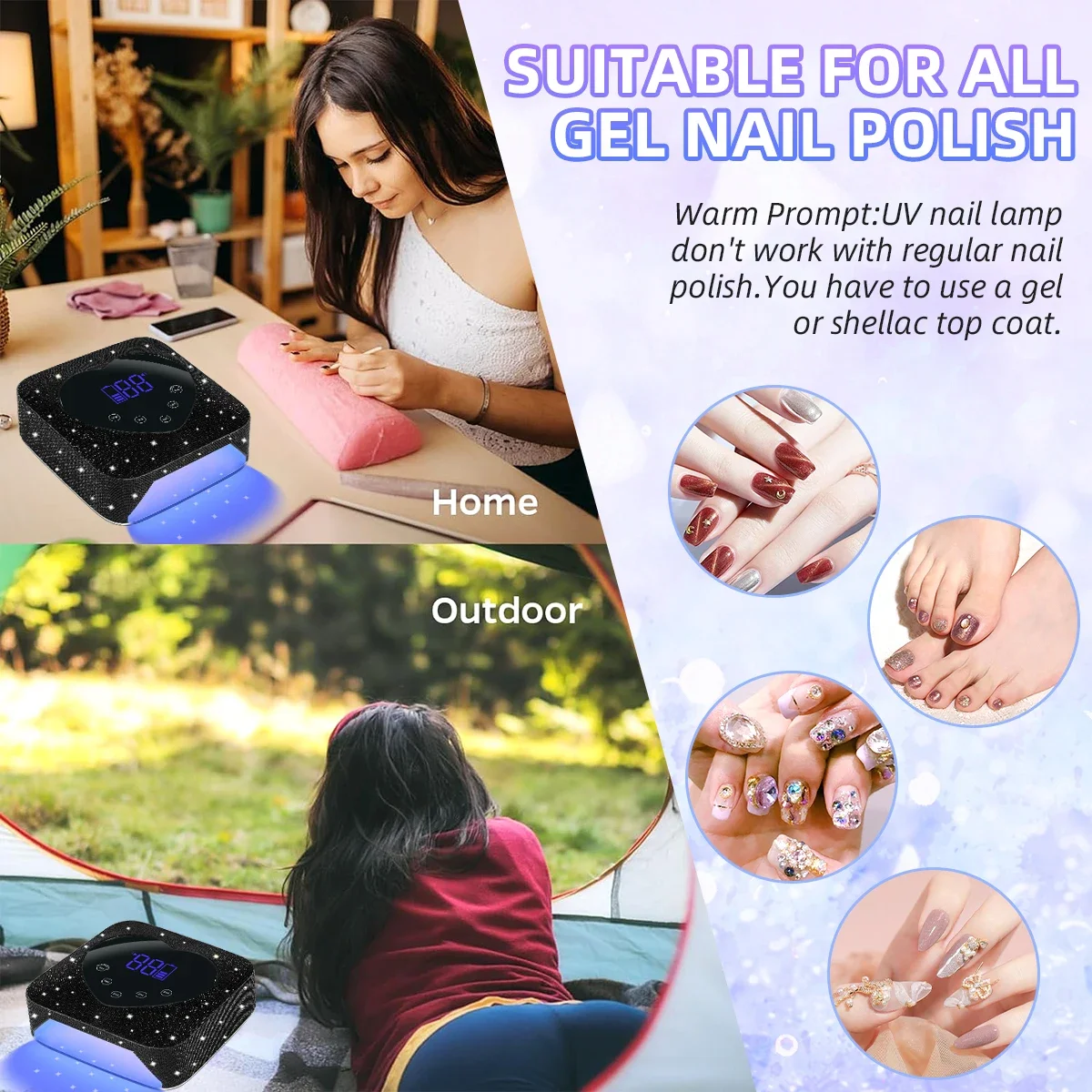 UV LED Nail Lamp Nail Art Lamp with Diamonds Cordless UV Cabin for Nails Manicure Lamp with 5 Timer Settings Nail Light Tools 6