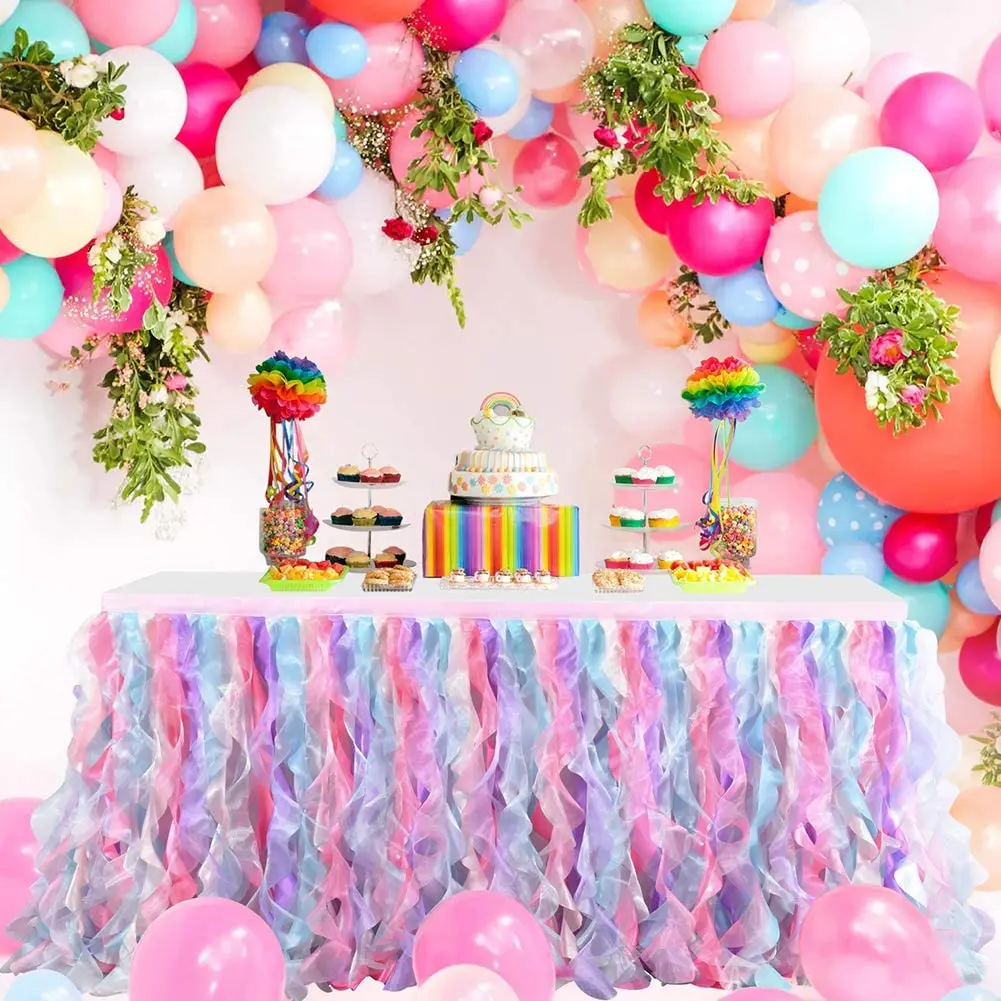 6FT Bluekate Rainbow Party Tutu Table Skirt for Unicorn Party Supply Decorations 1st Birthday Baby Shower Décor Mermaid Backdrop