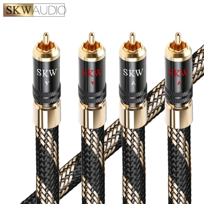 

SKW Highend 2RCA to 2RCA Stereo Audio Subwoofer Cable Cord, 24K Gold Plated Connector, Premium Nylon Net Braided