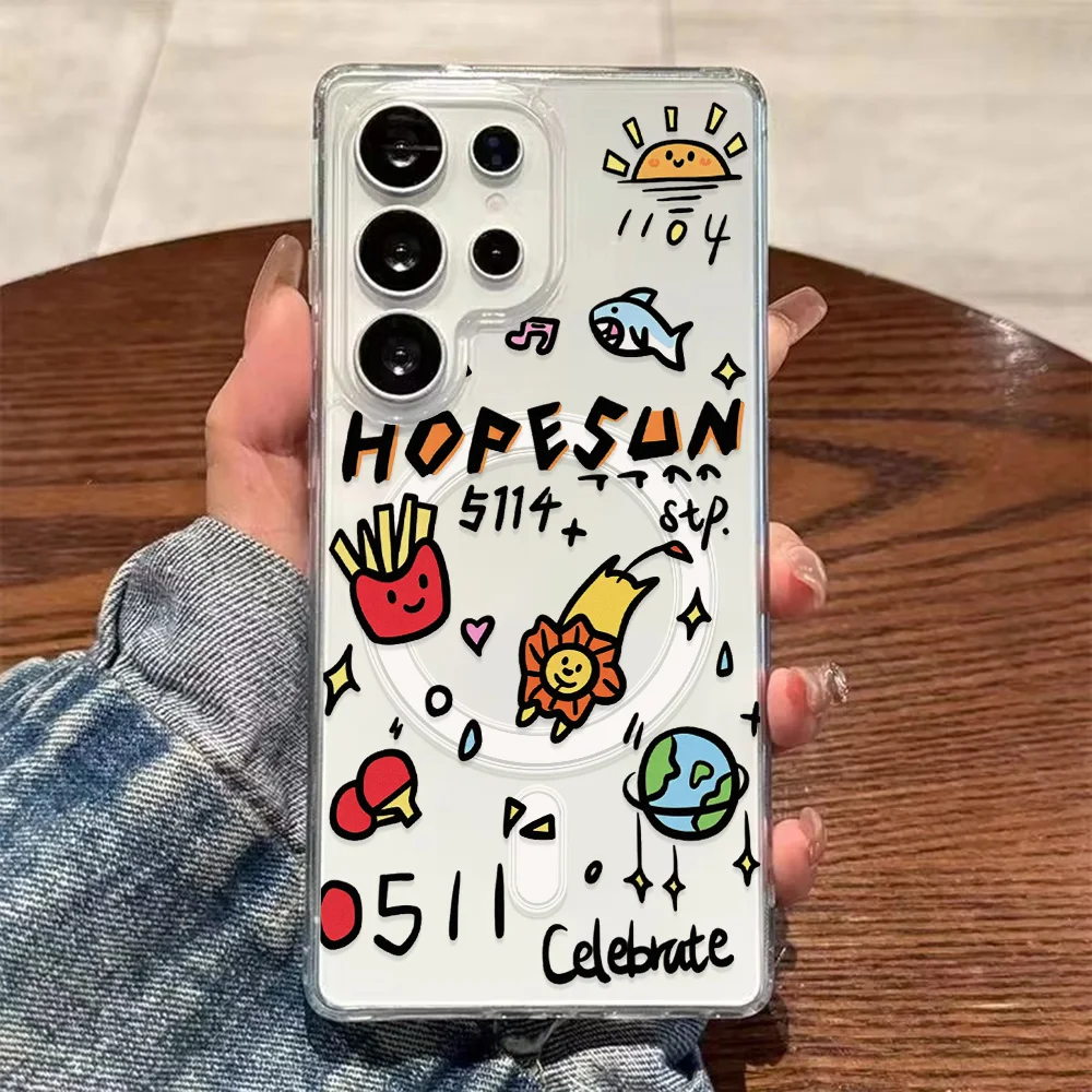 Magnetic Phone Case with Vibrant Hand-Drawn Doodles Design