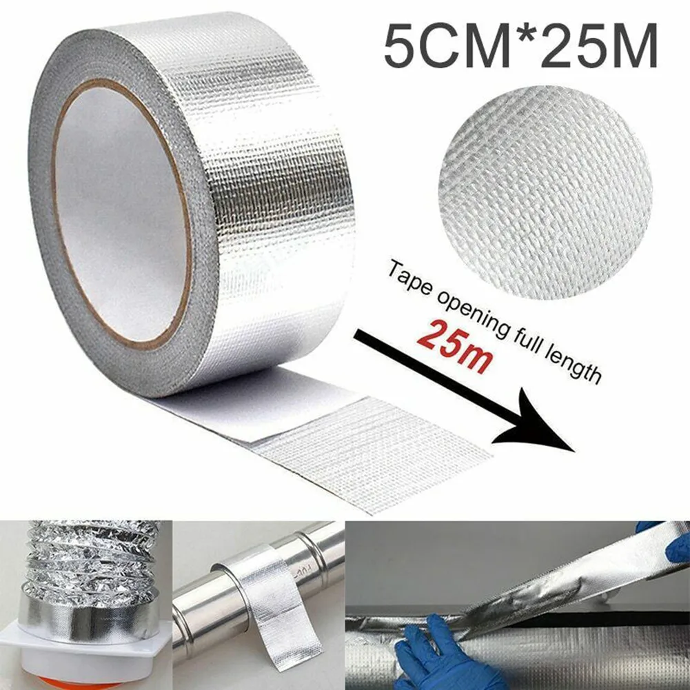 1 Roll Heat Shield Wrap Tape 5cm*25m Adhesive Aluminum Exhaust Pipe Parts Reflective Replacement Useful Durable New