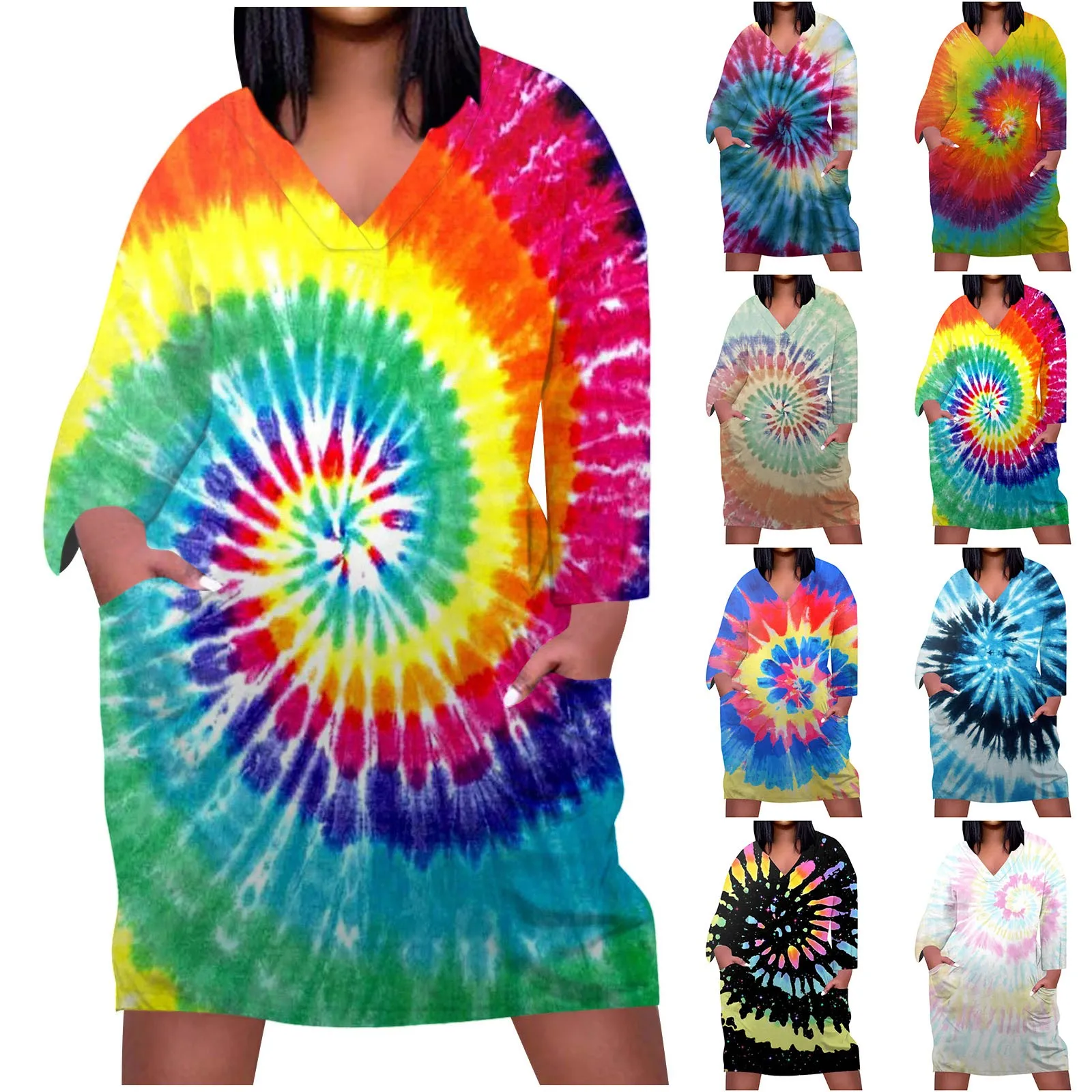 

Женское модное Повседневное платье, простые платья с принтом и V-образным вырезом и длинными рукавами, свободные платья из мягкой ткани больших размеров, платья largos