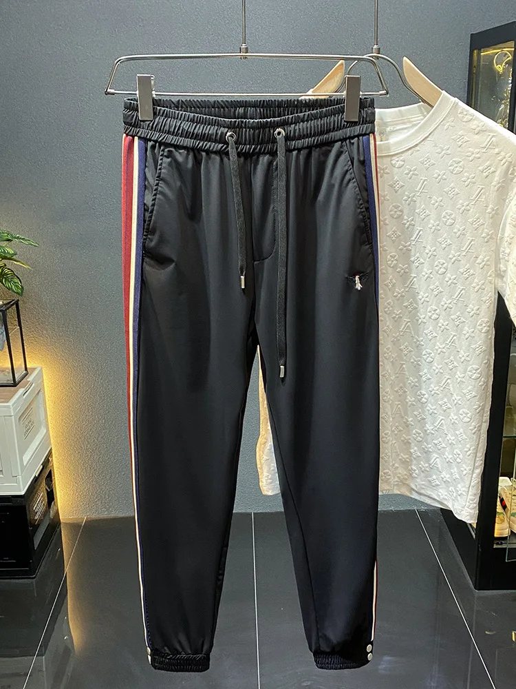 Fashionable Striped Sports Casual Pants Men's Summer Thin Quick-Drying Ankle-Length Pants with Soft Breathable Drape