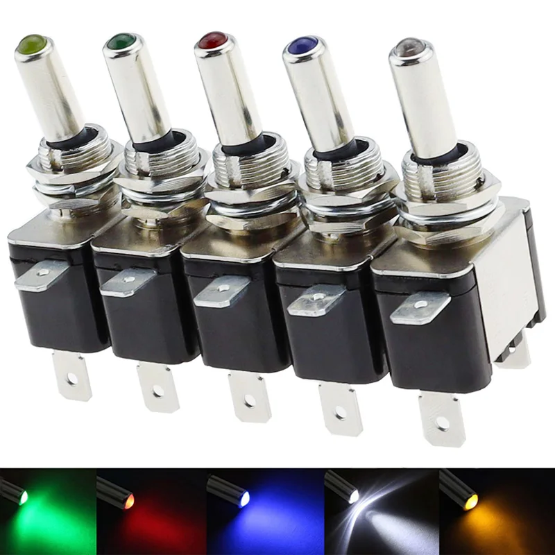 1PCS 12V 20A Auto Car Boat Truck Illuminated Led Toggle Switch Red Blue Green Yellow White