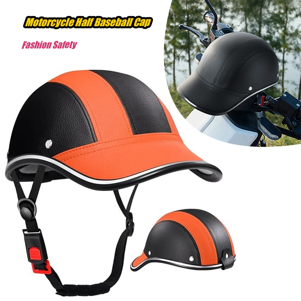 Baseball Cap Style Motorcycle Half Helmet ABS Material Safety Buckle Extended Brim Design for Summer