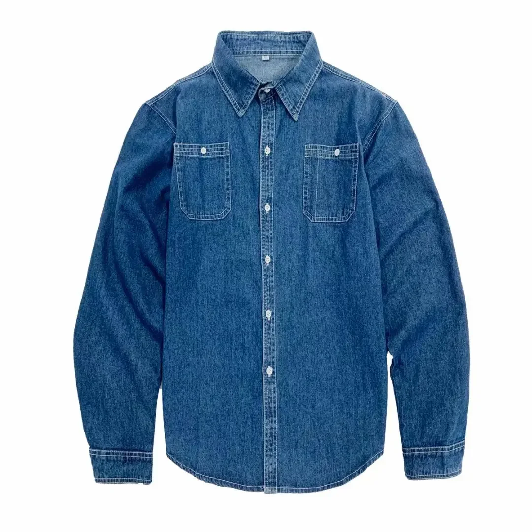 Casual Long Sleeve Men's Denim Shirt Spring Autumn Korean Style Fashionable Blue Casual Outerwear for Men Handsome
