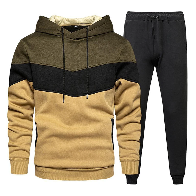 New Fashion Mens Tracksuit Wear Stripe Hoodies+Sweatpants 2 Piece Set High Quality Autumn Winter Daily Casual Jogging Suit