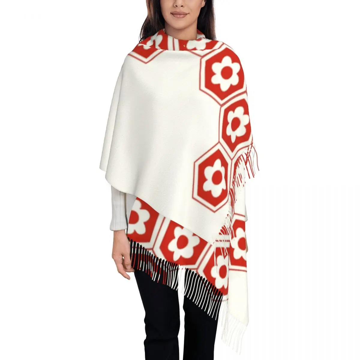 

Sesshomaru Pattern Scarf Wrap for Women Long Winter Fall Warm Tassel Shawl Unisex Demon Slayer Feudal Demon Inuyasha Scarves