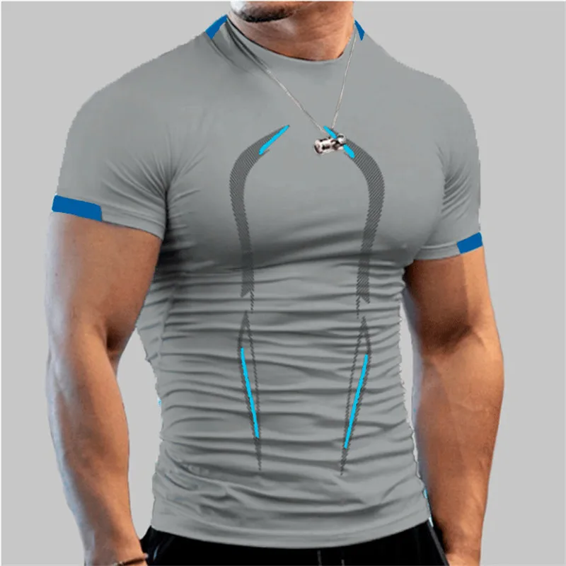 Summer Sport Bodybuilding Top Men Short Sleeve Gym t Shirt Quick Dry Compression Fitness Shirt Football Running t-Shirt Gymwear
