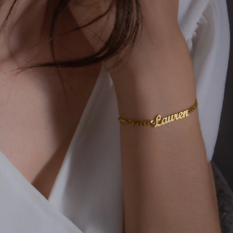 

Custom Personalized Name Bracelet Handmade Jewelry Handwriting Nameplate Hand Link Stainless Steel Chain Pulsera BFF Gift