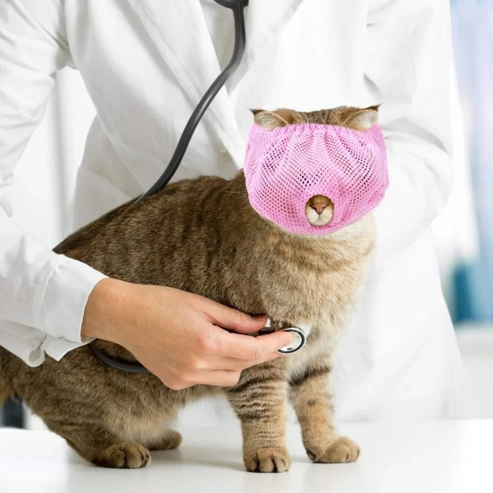 메쉬 고양이 입 커버 통기성 조절 가능 안티 바이트 입마개 세척 가능 편안한 안전 보호 커버 애완 동물 액세서리