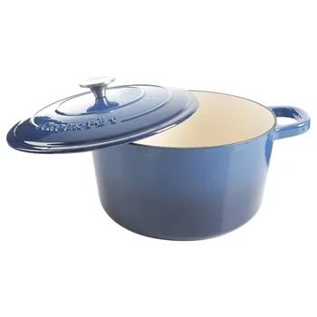 7QT Blue Cast Iron Dutch Oven 1