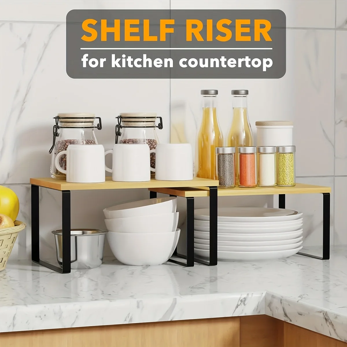 Set di 2 Scaffali per Spezie da Cucina, Organizzatore Impilabile per Armadietti, Scaffali Espandibili per Cucina - immagine 4