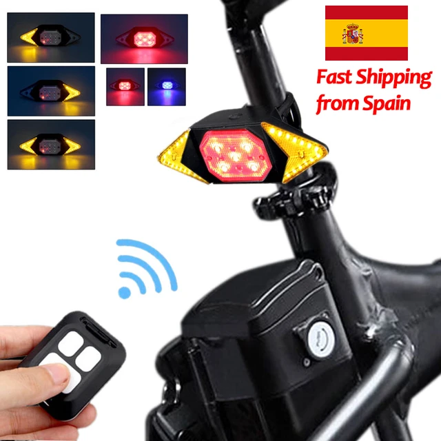 Luces traseras para bicicleta, señal de giro para seguridad de bicicleta  delantera y trasera, LED inalámbricos y recargables con control remoto