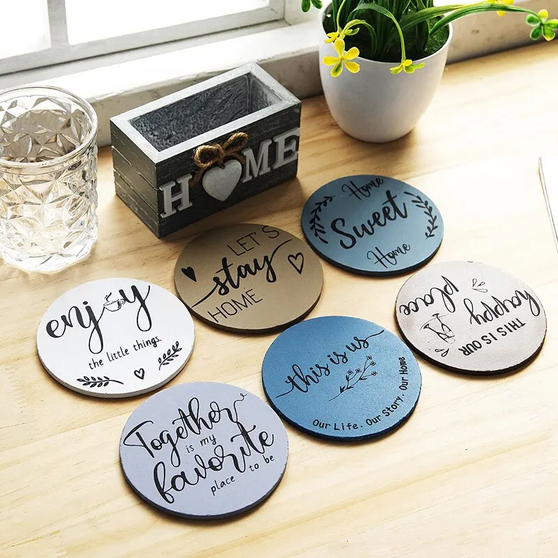 Home Love Wooden Coaster Set: Insulated, Anti-Scald Kitchen & Tableware Decor Accessory