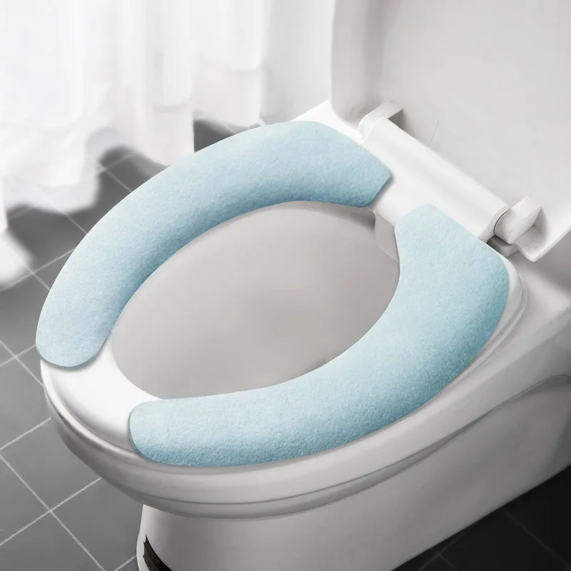 Universal Toilet Seat Cover Soft WC Paste Toilet Sticky Seat Pad Washable Bathroom Warmer Seat Lid Cover Pad Cushion Solid Color 2