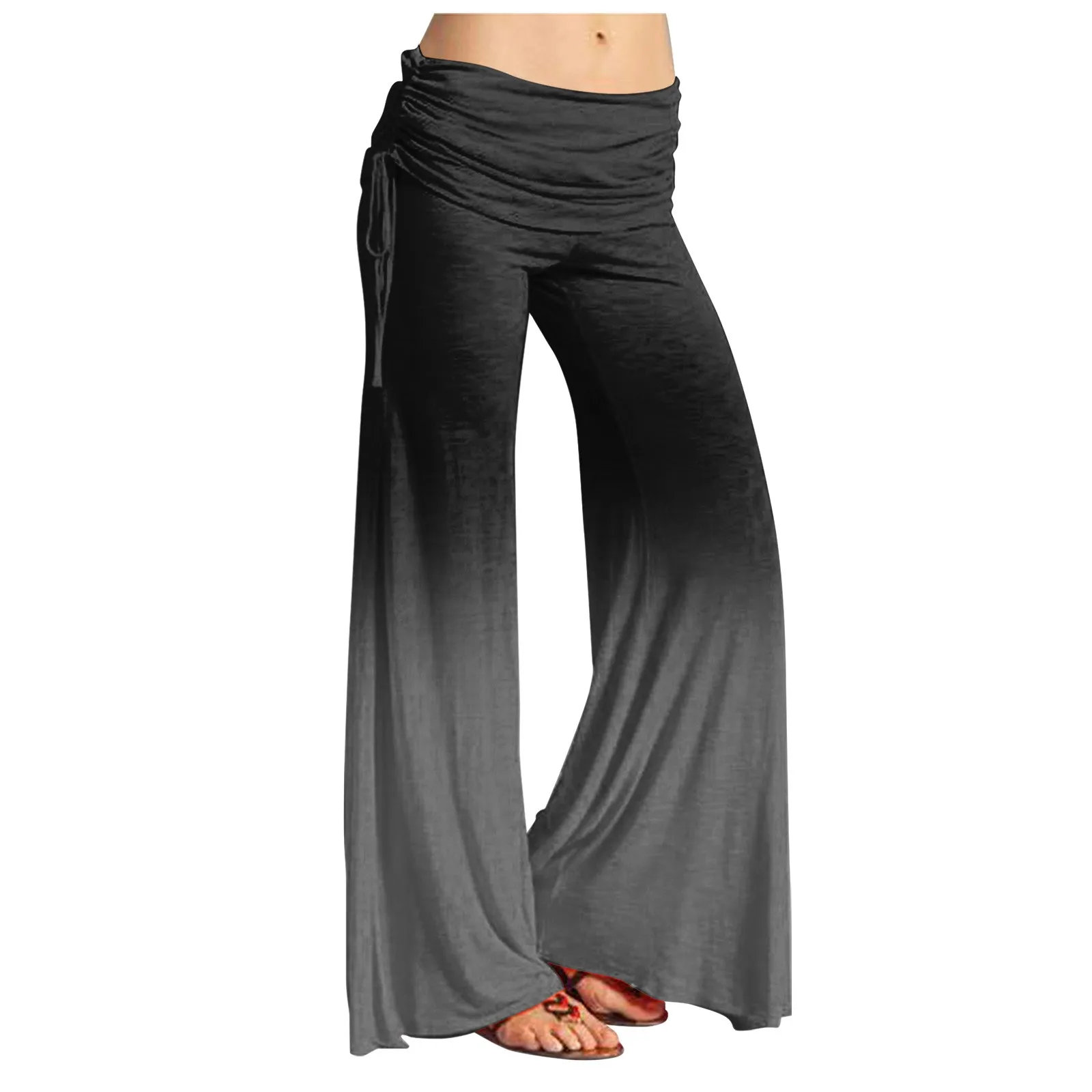 

2023 New Women's Fashion Gradient Solid Color Casual Flared Drawstring Pants Wide Leg Pants pantalones holgados mujer 여성가을옷