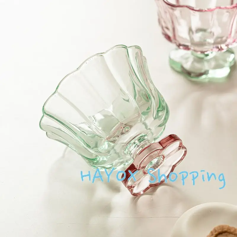 Creative Petal Small Glass Cup Dessert Cup Advanced Sense Oat Mug Glass Ladies High Appearance Level Milk Mug Juice Water Cups