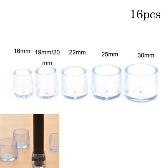 16Pcs 16/19/25/30mm Chair Leg Cap Rubber Feet Protector Pads Non-slip Transparent Table Covers Furniture Leveling Feets Decors 5