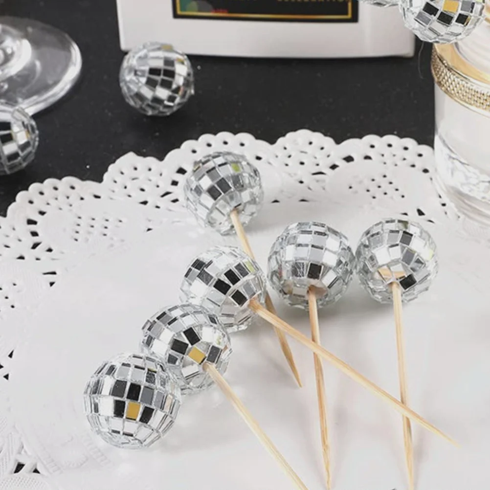 

Disco Ball Cake Pick Decorations Mini Paper Cups Insert Card Inset Decorative Wood Glass Party Favor Wedding Christmas