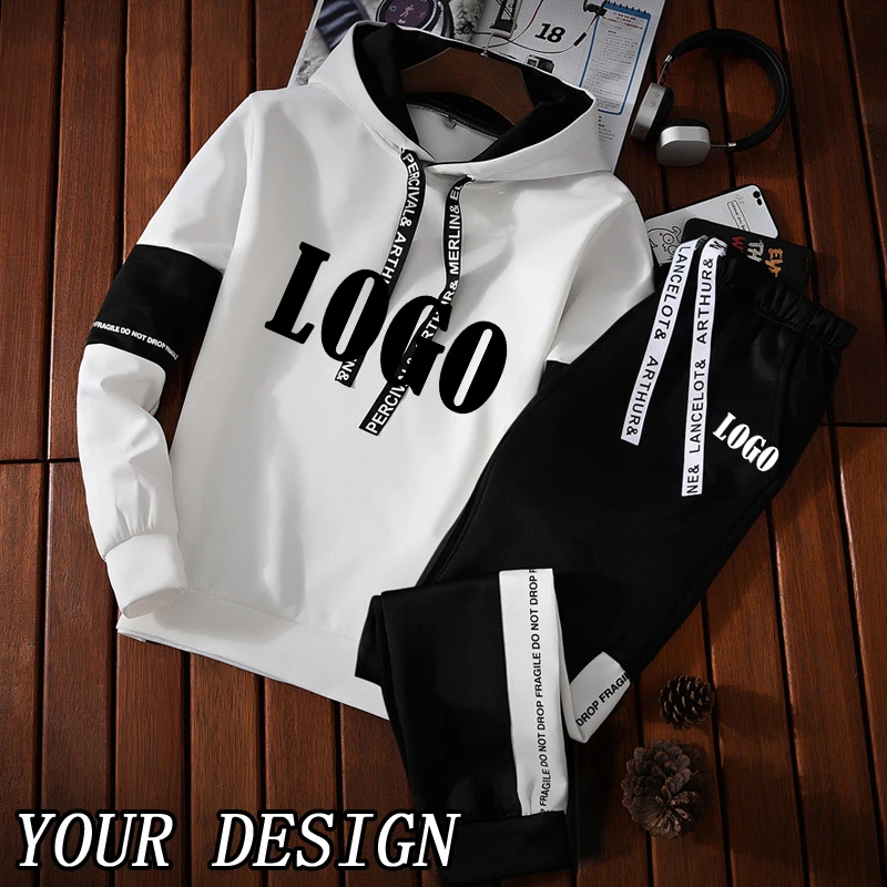 

Customized Men's Print Sweatshirt Set Hoodies Sweatpants Tracksuit 2 Pcs Outfits Jogger Suit Male Pullover Streetwear