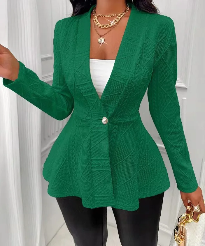 Verdickte Herbst-Winterjacke für Damen 2022, stilvolles, langärmliges, schmal geschnittenes, strukturiertes Muster mit einem Knopf – Detail 19