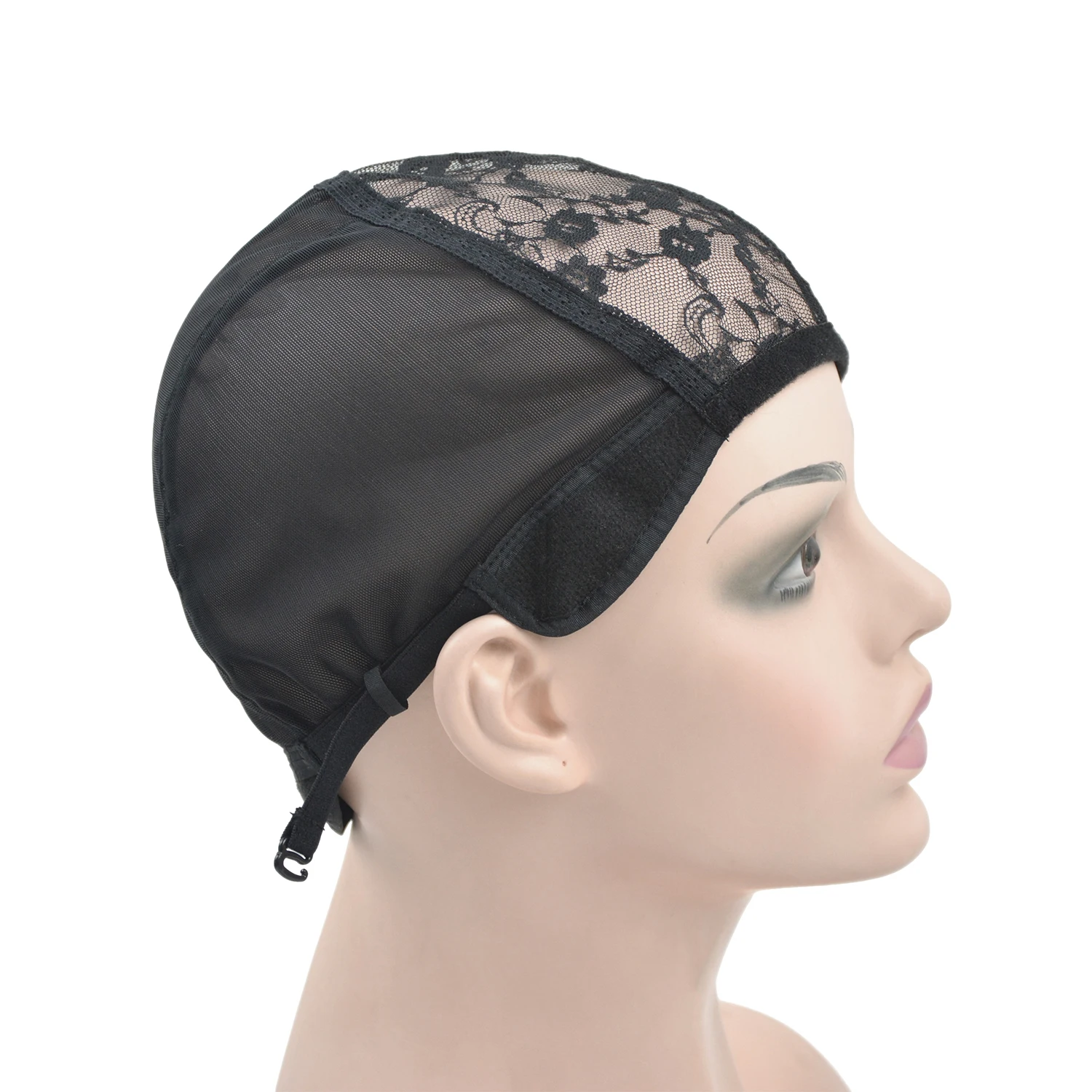 2Pcs Weaving Wig Cap Black Lace Hair Nets Lace Mesh Wig Cap with Elastic Adjustable Straps for Making Wigs