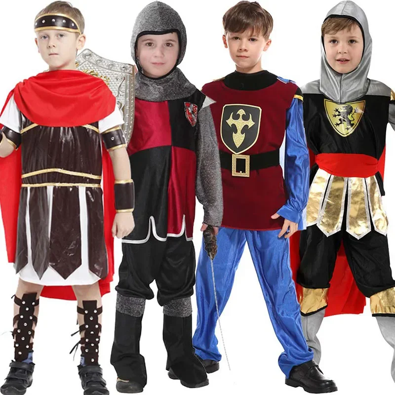 

Halloween Boy's Roman Royal Warrior Knight Costumes Kids Cosplay Children's Soldier Gladiator Costumes No Weapon
