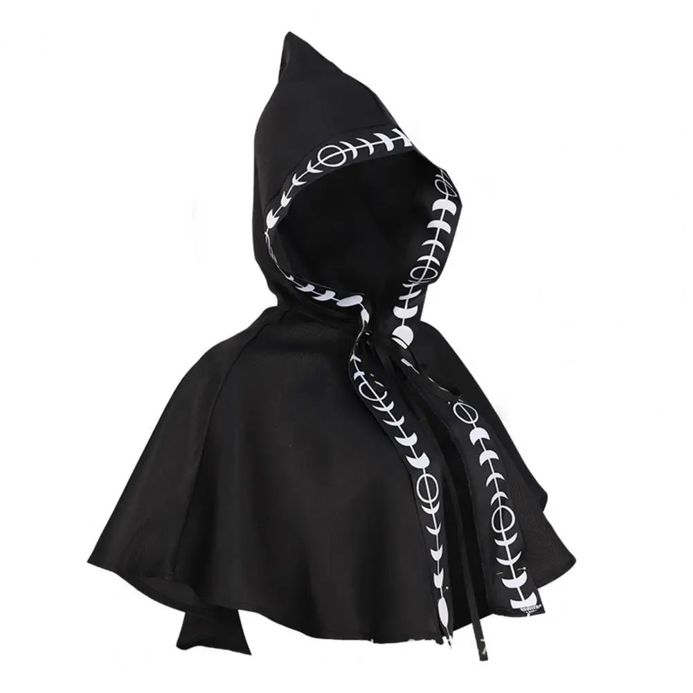 

Short Cape Hooded Lace Up Printed Medieval Vintage Halloween Cosplay Stage Show Performance Unisex Witch Vampires Shawl