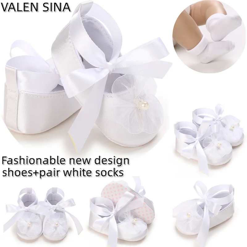 baby girls shoes princess bow prewalkers cotton soft bottom first walker toddle infant kid shoes White Cotton Baby Girl Cotton Shoes Retro Spring Autumn Toddlers Prewalkers Baptism Shoes Infant Soft Bottom First Walkers 0-18