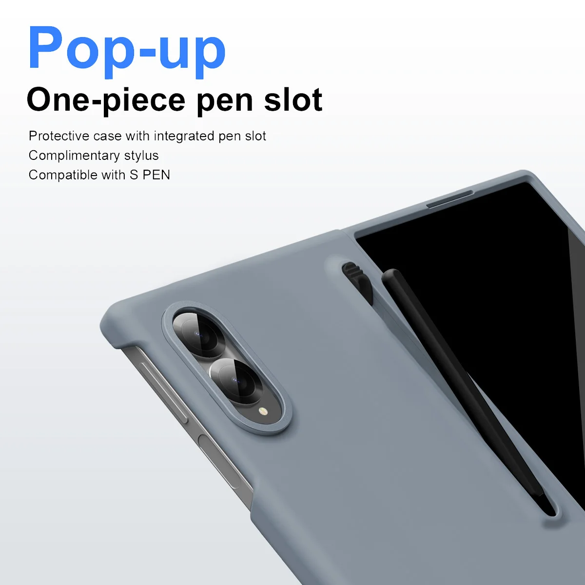Wide Matte Folding Case with S Pen Slot & Built-in Tempered Glass Film